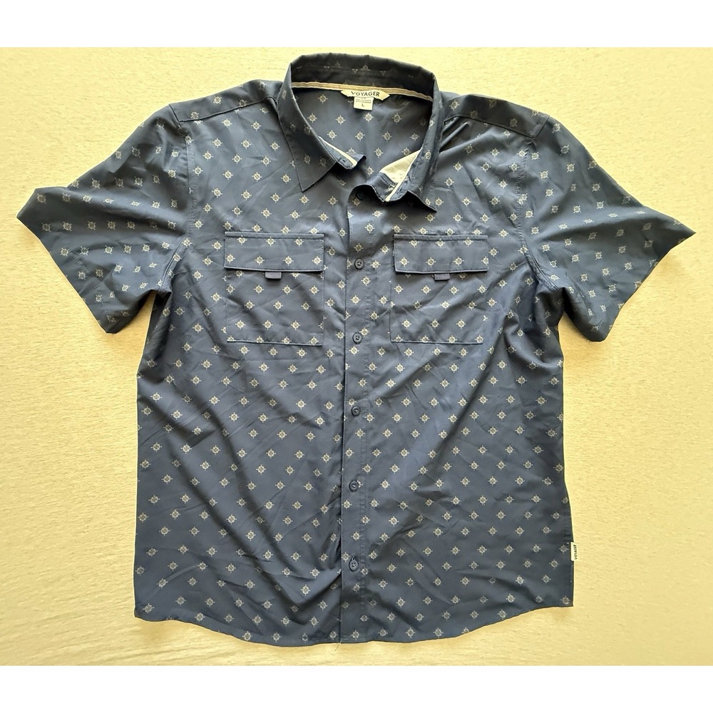 Voyager Men's Large Blue Collar Full Button Up Shirt